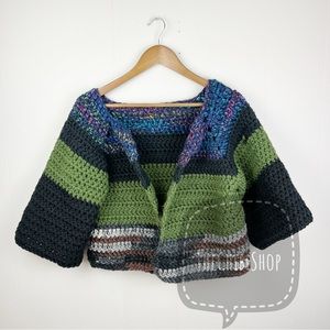Handmade crochet multicolor cropped kimono cardigan M/L NWOT